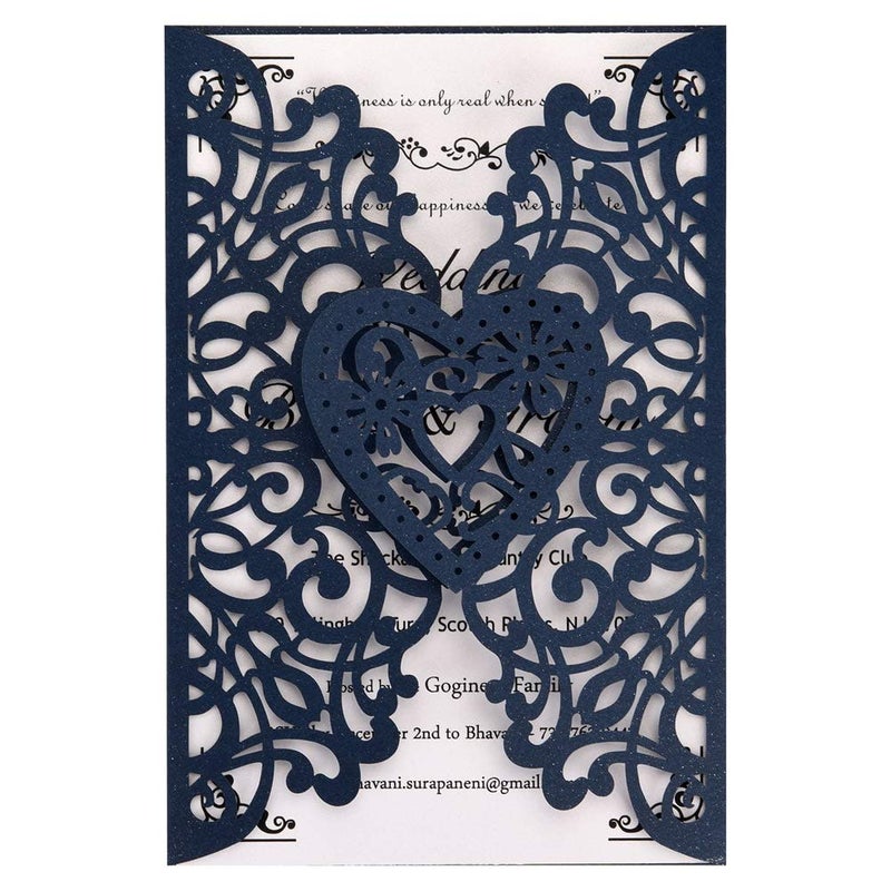 FOMTOR Laser Cut Wedding Invitations Kit 50 Packs Laser Cut Wedding Invitations with Blank Printable Paper and Envelopes for Birthday Parties (Navy Blue) - Image 1